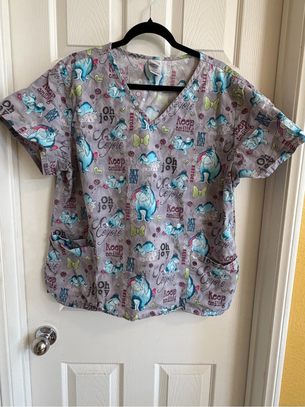 Disney Gray Scrub Top with Blue Bulldog Print